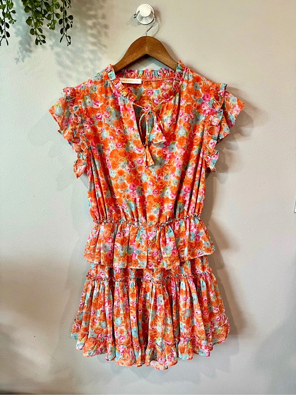 Pookie & Sebastian Floral Ruffle Mini Dress Sz M